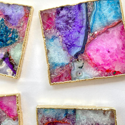 Multicoloured Composite Agate - Set of 4 Large Square Coasters | Personalised Momentos